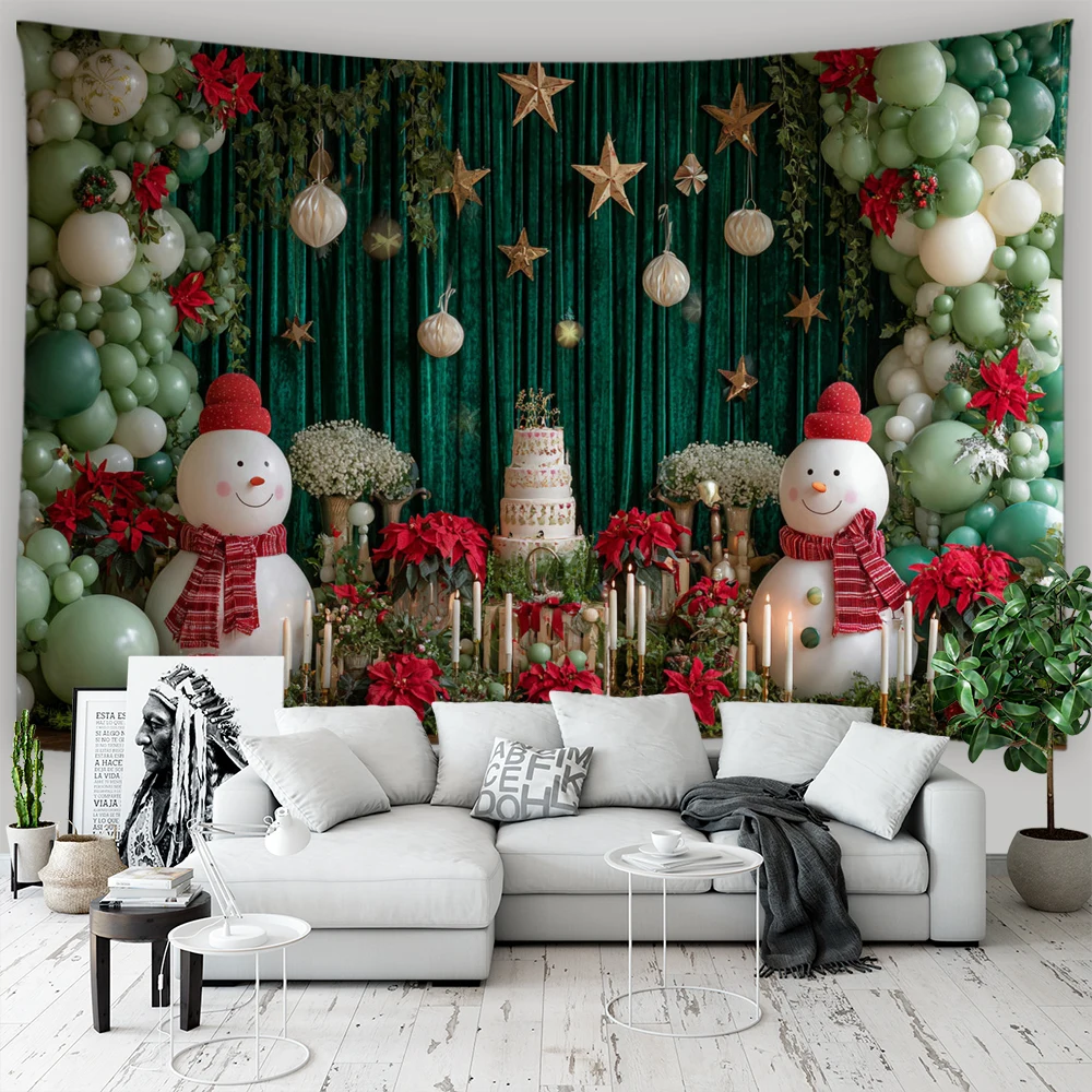 

Christmas Fireplace Tapestry Xmas Tree Garland Gifts New Year Wall Hanging Home Living Room Courtyard Decoration Tapestry