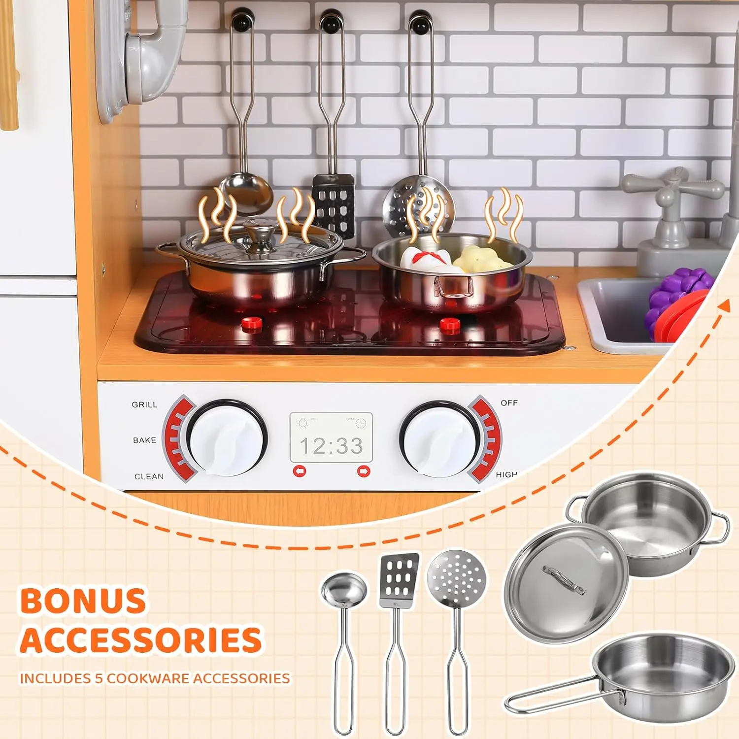 Cocina de juego para niños, juguete de simulación de Chef de madera con lavadora, dispensador de agua, estufa, sonido y luz reales, teléfono