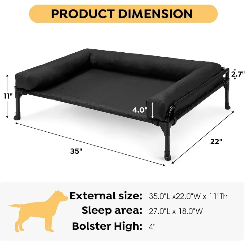 Elevated Raised Dog Bed-Cooling Outdoor Dog Cot Bed for Large Sized Dogs Three-Sided Fence Raised Pet Cot with Mesh