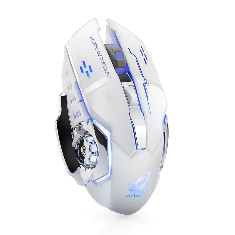 Free Wolf X8 Wireless Game Mouse Mute  Backlit Mechanical Mouse Ergonomic Charging Optical Mouse for PC Laptop Desktop