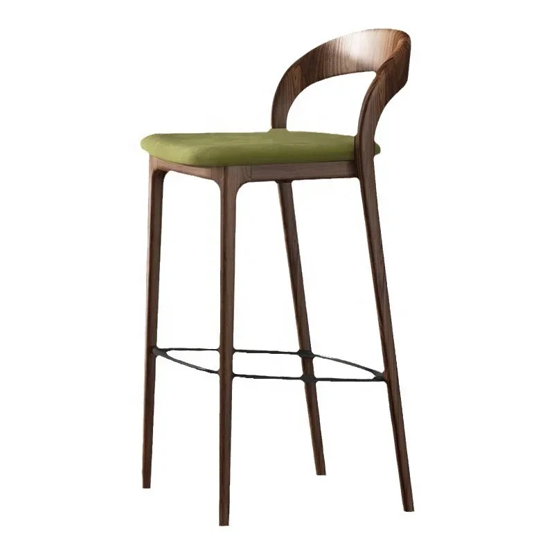 Light luxury back bar chair Modern simple solid wood home bar stool front desk high chair