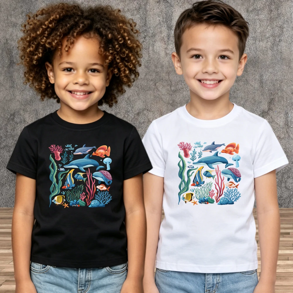 Boys Girls Sea Creature T-Shirt Summer Short Sleeve Underwater Wildlife Kids Tops