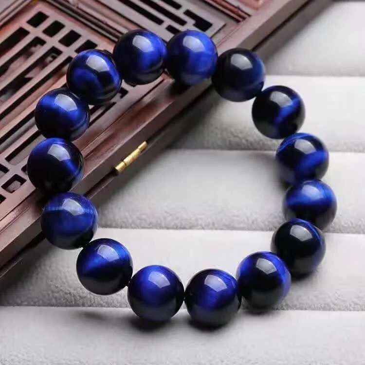 Natural Blue Tiger Eye Bracelet Tiger Eye Stone Single Circle Bracelet for Men and Women Cat's Eye Crystal Student Gift