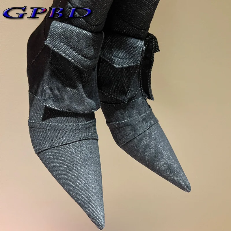 GPBD Designer Handmade Women's Denim Pointed High-Heeled Short Boots Best Quality Casual Fashion Women Sandals Party Ankle Boots