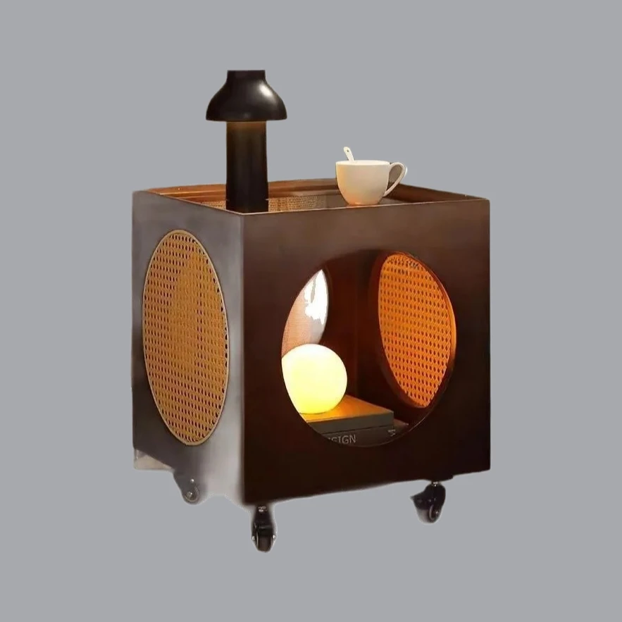 

hot sale living room movable tea side sofa cart bedside table solid wood rattan small table rack corner table