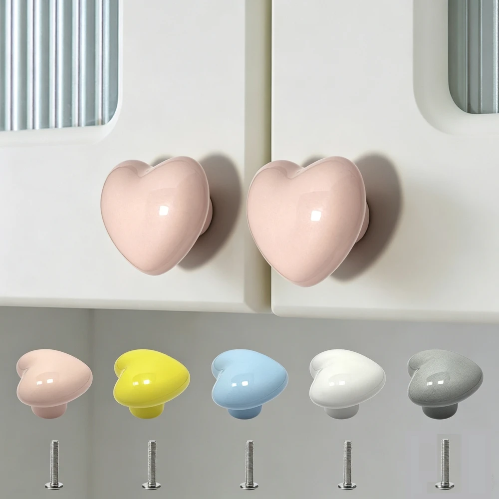 Modern Creative Colored Ceramic Handle for Children's Room Decoration - Cartoon Heart Single-hole Handle  Coffee Shop