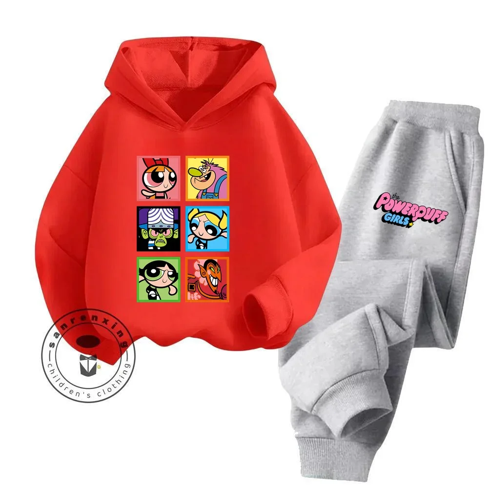 Cartoon The Powerpuff Girls Youth Playful Clothing Fun Lively Kids Hoodie Set Ensembles Featuring Beloved Cartoon Characters