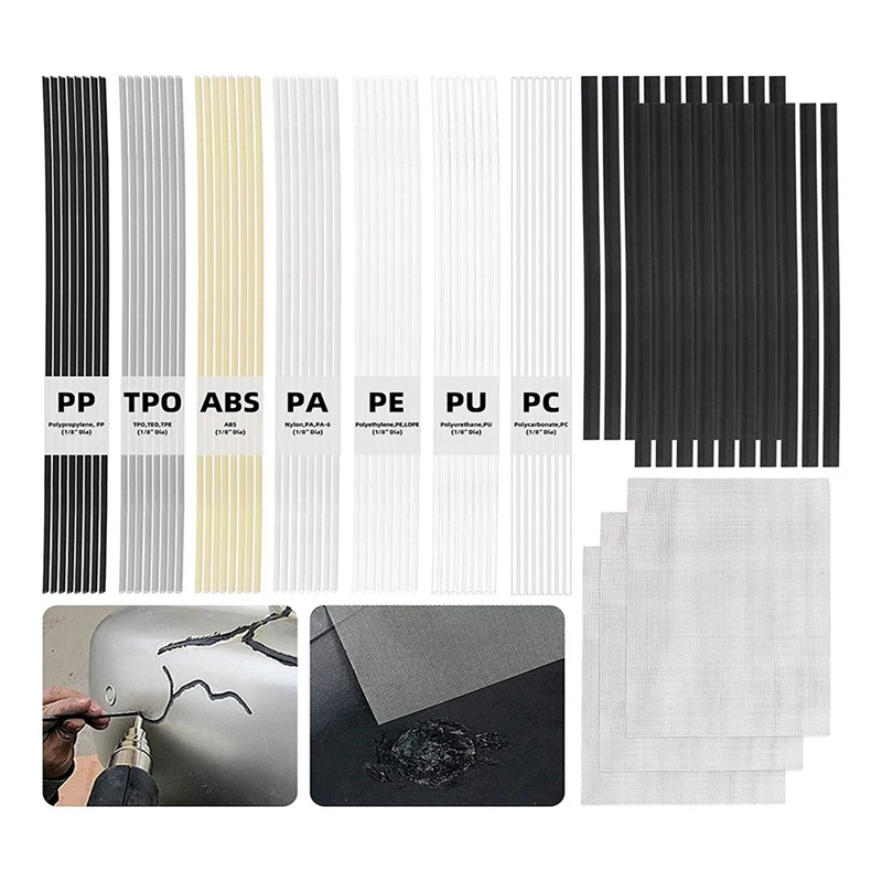 

BEAU-75Pcs 13 Inch Plastic Welding Rods Assorted Set With Stainless Steel Mesh, Welding Strips For Car Bumpers Kayak Repairs