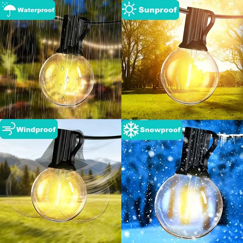Solar G40 Globe String Lights, Shatterproof & IP65 Waterproof, Retro Edison Style for Garden, Patio, Party, Wedding Decoration