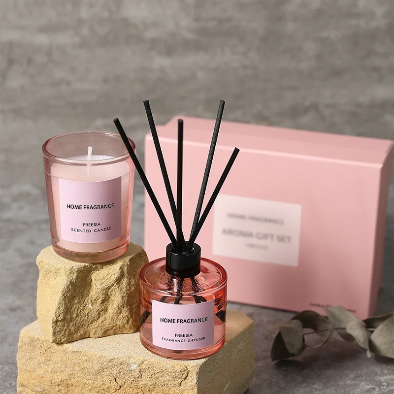 Premium Reed Diffuser and Candle Gift Set Long Lasting Scented Fragrance Refill for Home Office Spa Party Gift