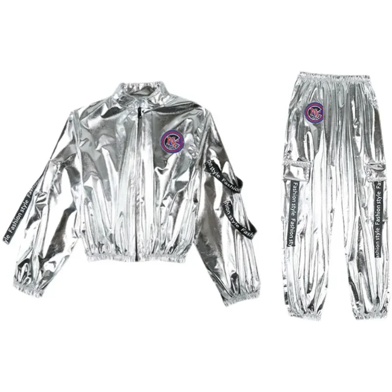 Children Hip-hop Astronaut Space Suits Boys Drums Clothing Set Girls Silver Jazz Dance Costumes Girl Rave Stage Costume