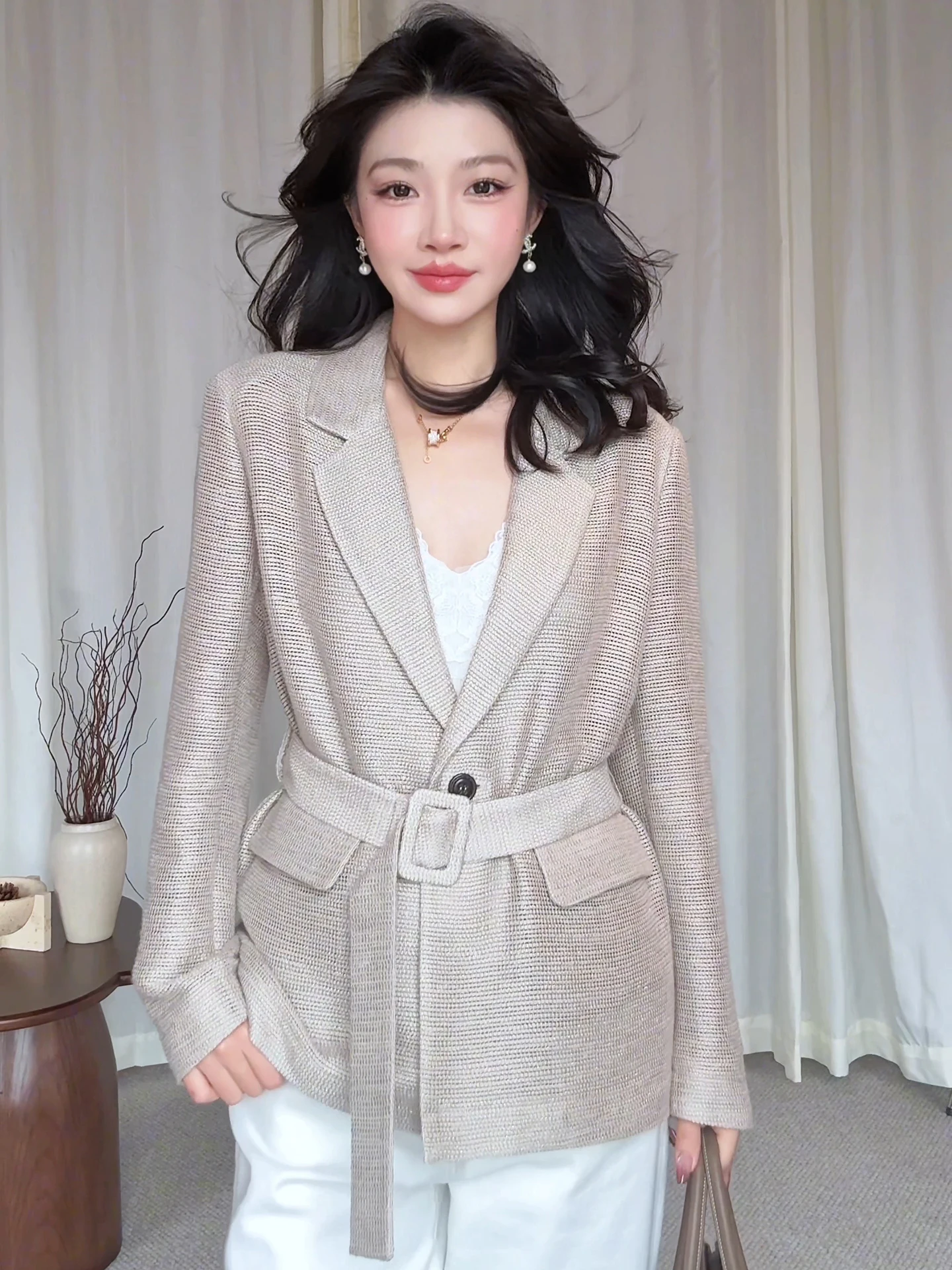 

ME【Slim Fit Linen Spring Suit】2026 New Bubble Texture Cotton Jaet Women's mat Sle Breathable Long Sve Suit