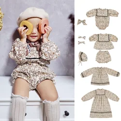 BeBe AW Children's Clothing Baby Girls Vintage Long Sleeve Dress Toddler Jumpsuit Climbing Suit Girls Court Style T Shirts Sets