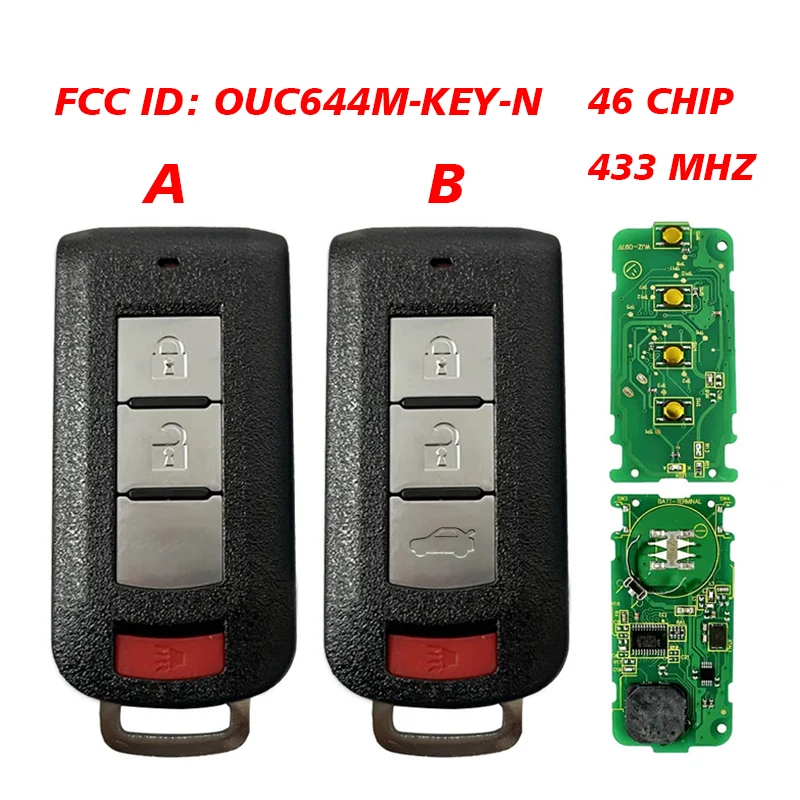 

CN011036 Aftermarket 2+1 Buttons Key For Mitsubishi Mirage Outlander Remote Fob FCCID OUC644M-KEY-N 433MHZ 46 Chip