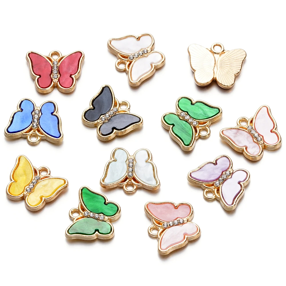 10pcs Alloy Rhinestone Imitation Shell Butterfly Pendant Color Necklace Charms For Necklace Bracelet DIY Jewelry Making Findings image 6