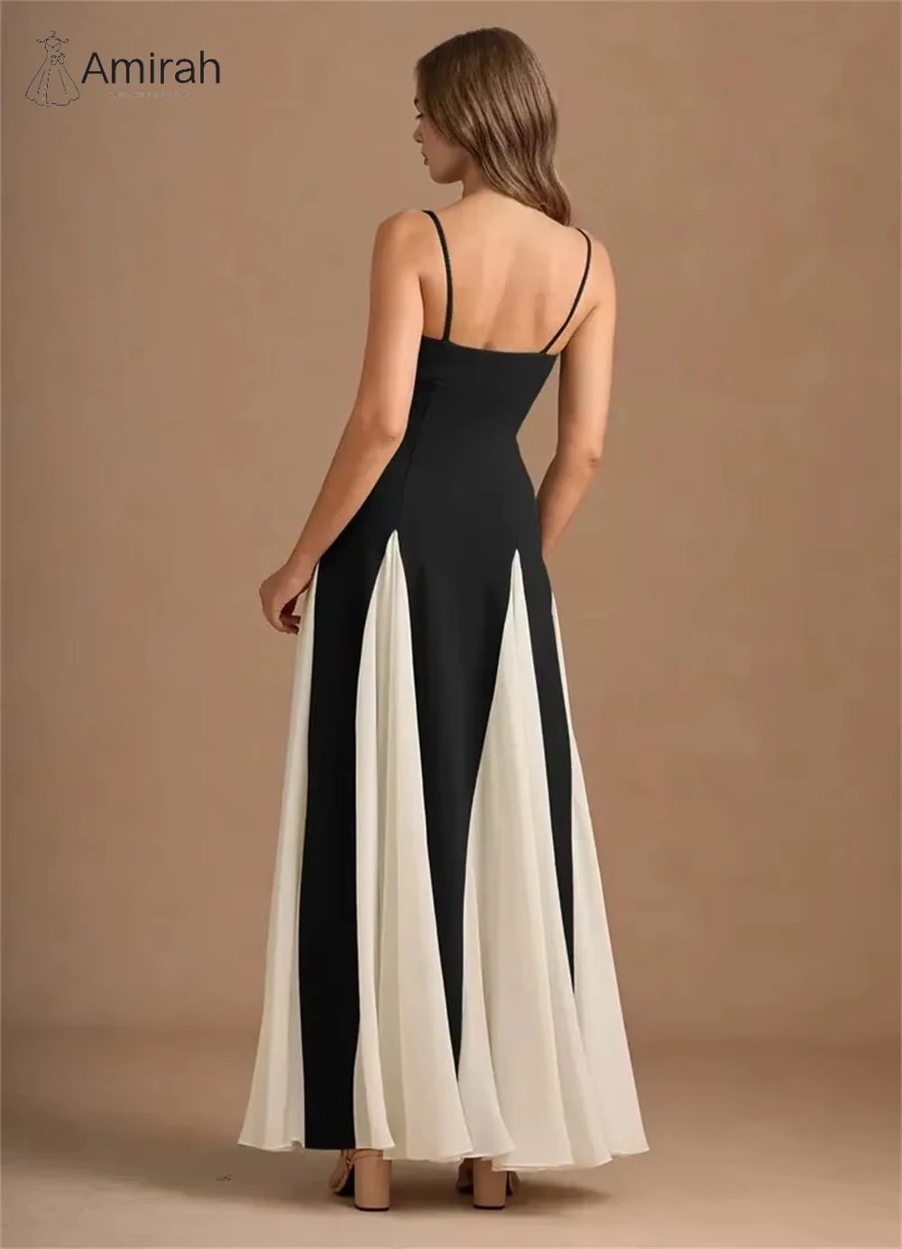 Amirah فساتين سهرة نسائية أنيقة فاخرة فستان حفلة أنيق خط شيفون مصنوع حسب الطلب ثوب حفلة أبيض وأسود