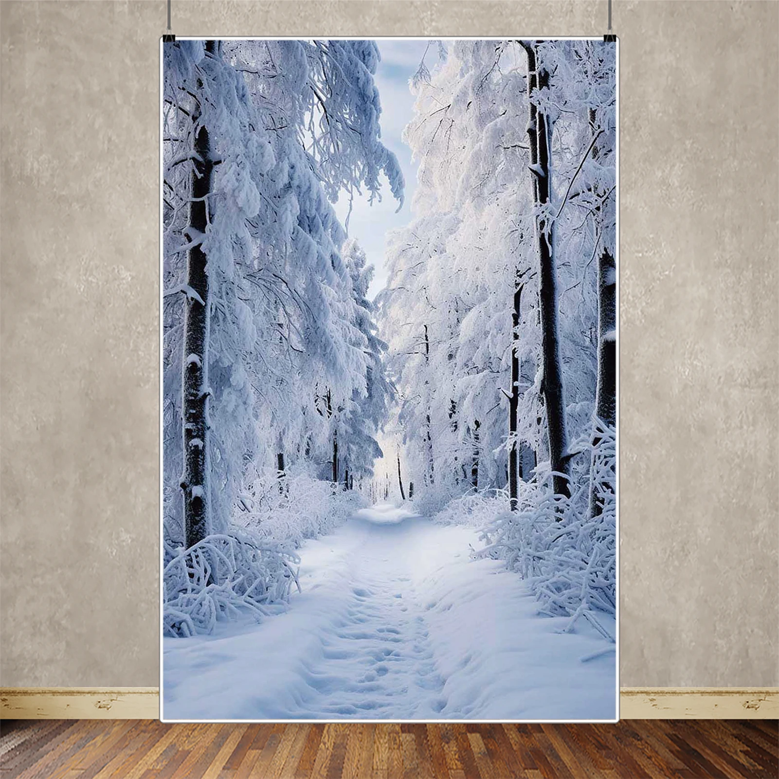 

MOON.QG Winter Snow Pine Trees Background Photography White Wonderland Forest Backdrop Scenery Party Decoration Postet Photozone