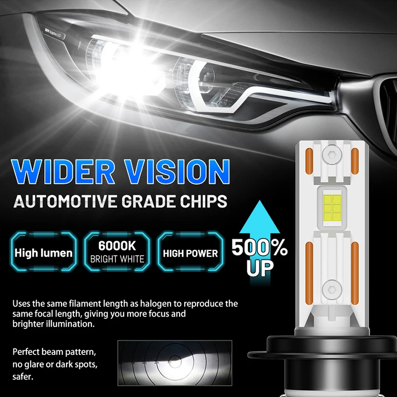 K5C H7 LED 1000W Car Light CSP Chip Canbus H4 H13 9007 880 881 H27 H11 H1 HB3 9005 HB4 9006 H8 9012 HIR2 H9 T10 Fog Lamp 12V 24V