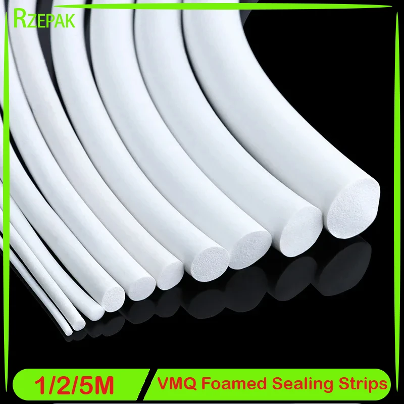 1/2/5m Silicone Rubber Sponge Strip Round Dia1-25mm White Foamed Backer Rod Seal Strips VMQ Foaming Cord