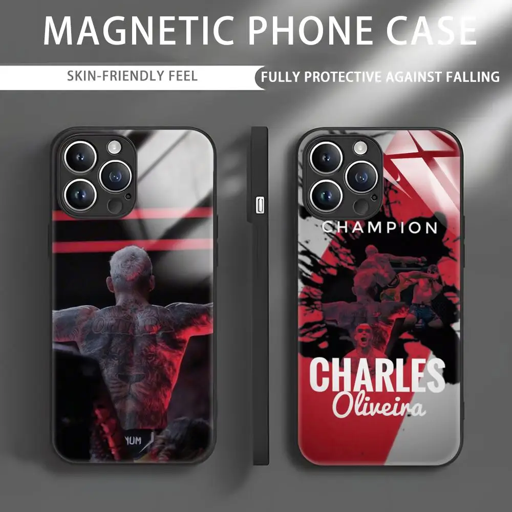 u-ufc Charles Oliveira Phone Case For iPhone 15 14 13 12 11 X XR XS XSMAX 8 7 Plus Mini Pro Max Glass Magnetic Phone Case