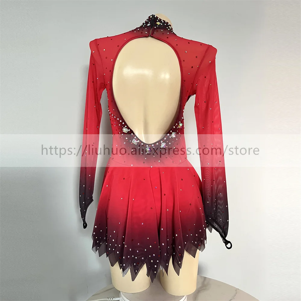 LIUHUO Women Aldult Girl Customize Costume Performance Competition Leotard Ice Figure Skating Dress Dance Red Teens Ballet Kids