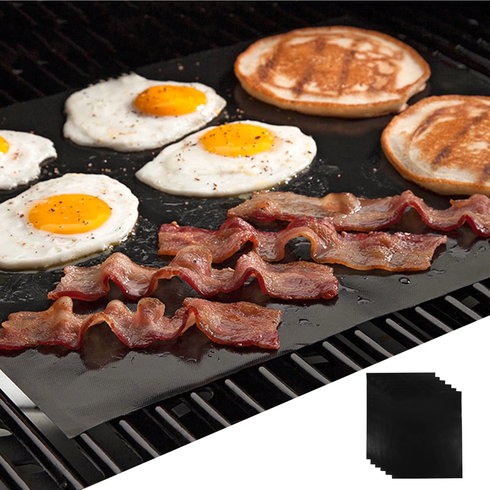 

6 Pcs BBQ Grill Mat Baking Pad Glass Fiber Non Stick Reusable Washable Tear Resistant Perfect for Cookie Meat Rolls Vegetable