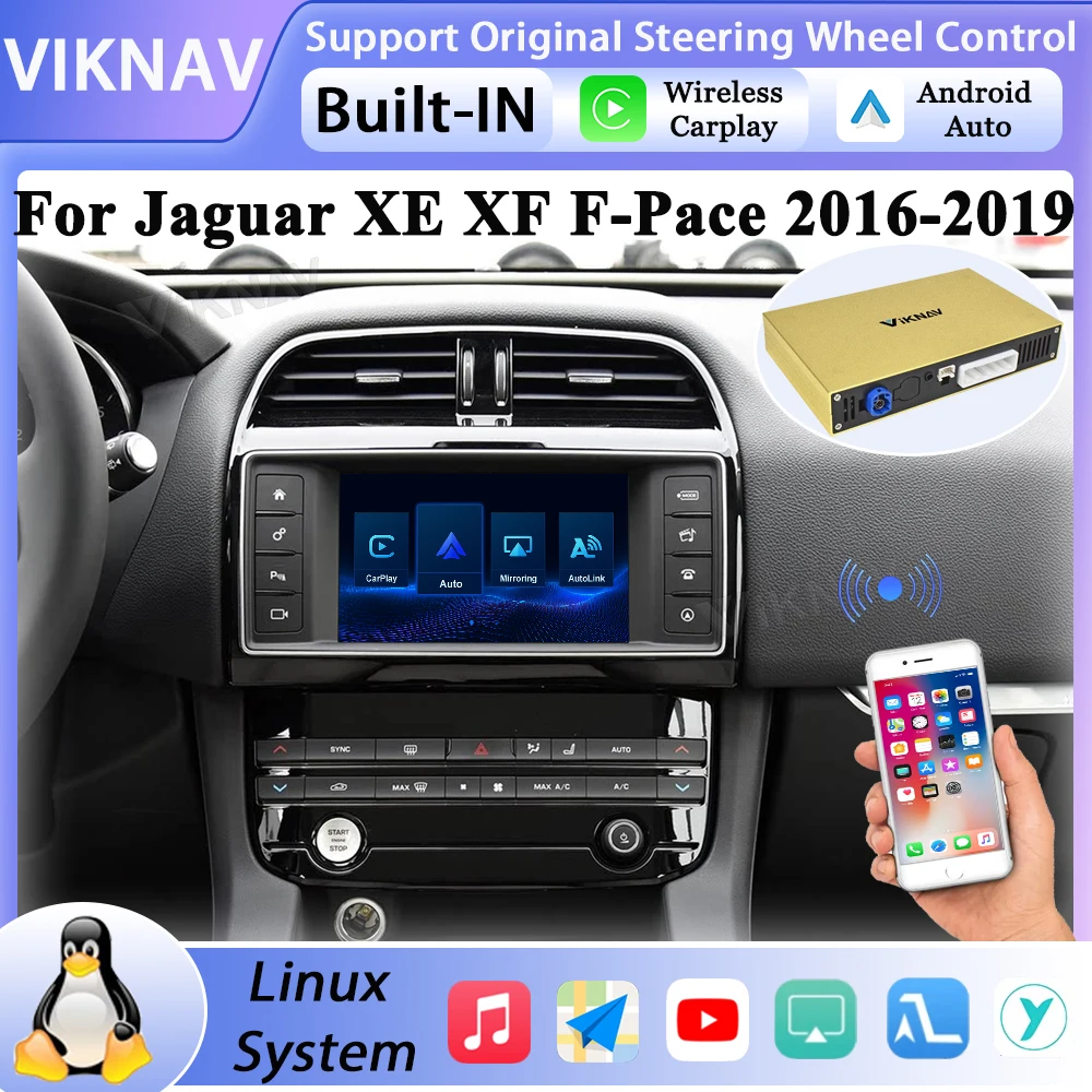 Caja de Interfaz Linux para Jaguar XE XF F-PACE 2016-2019, CarPlay Inalámbrico, Android Auto, Navegación GPS, Pantalla de Radio Original del Automóvil