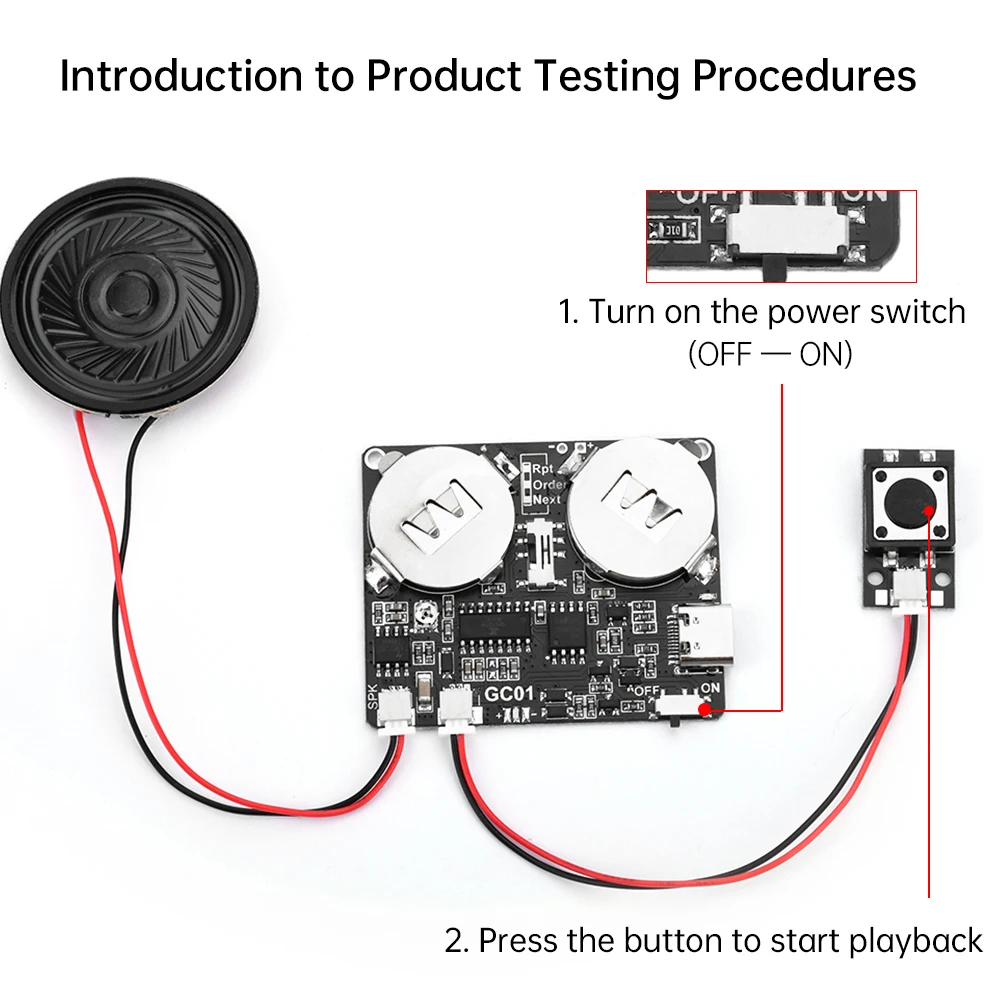 Greeting Card Gift Sound Module DIY MP3 WAV Button Control Music Voice Player Programmable Board with Speaker DIY Kit TYPE-C