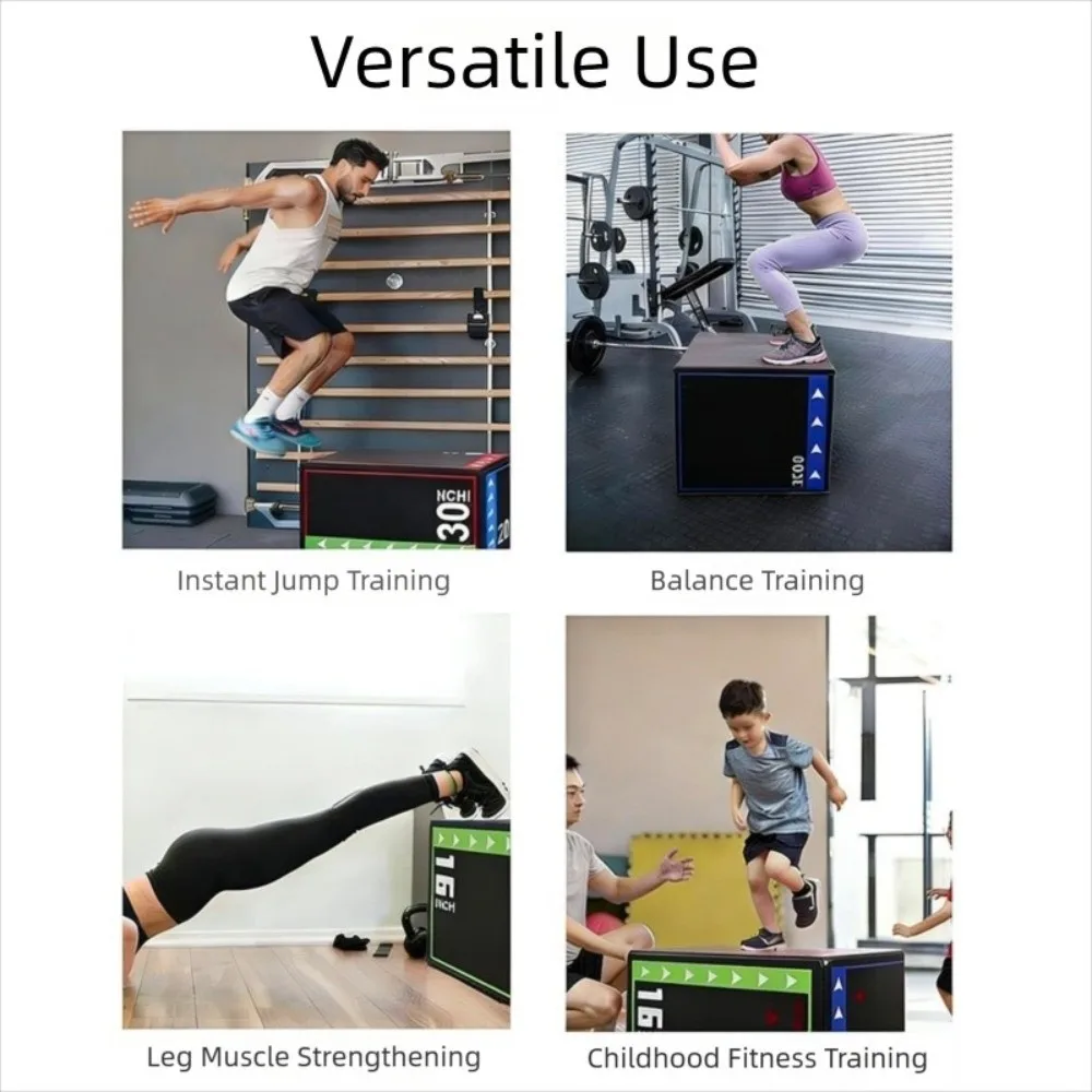 3-in-1 Plyometric Jump Box 40*50*60cm Shockproof Portable Jumping Box Wear-Resistant High Resilience Fitness Training Tool