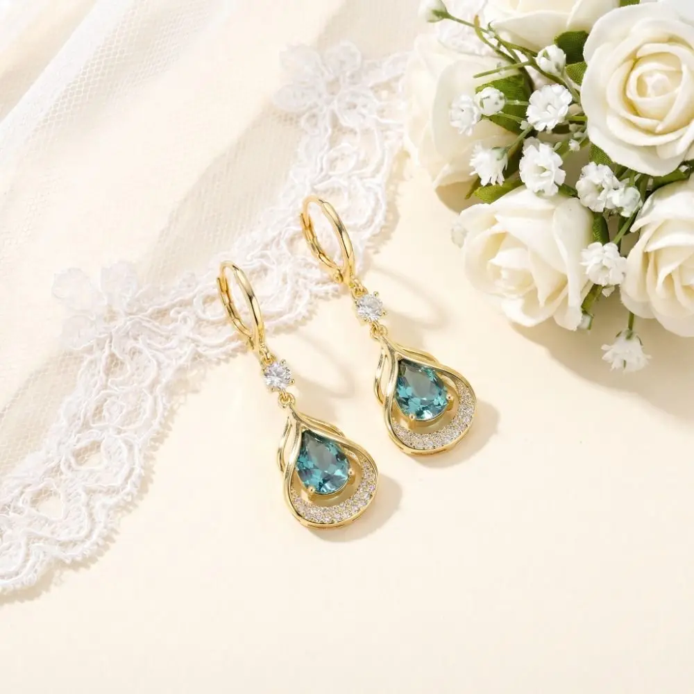 Crystal Rhinestone Dangle Earrings Women Jewelry Geometric Water Drop Earrings Delicate Luxury Cat Eye Stone Earrings Engagement