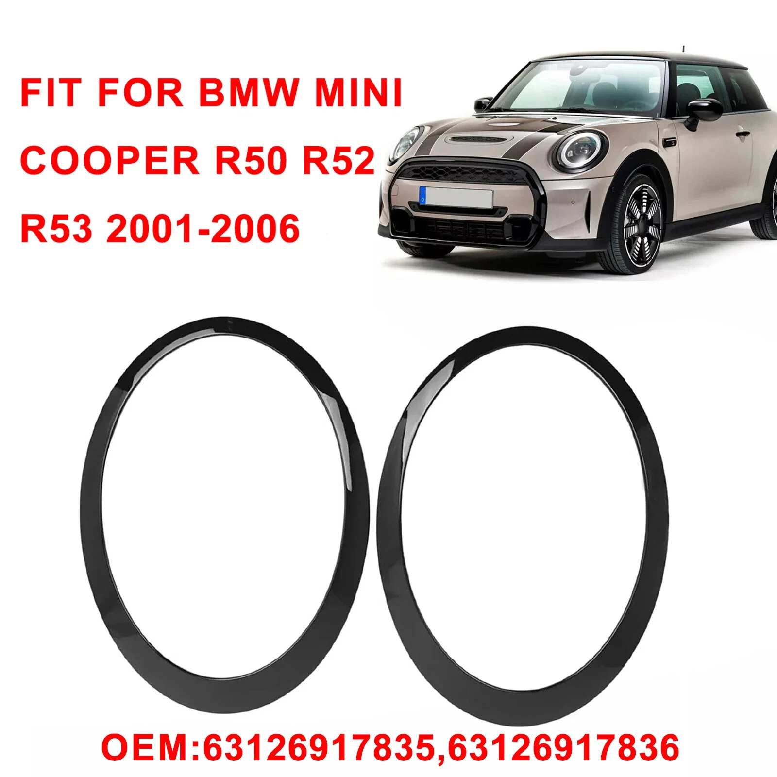 

2Pcs Gloss Black Car Front Headlight Head Frame Headlamp Eyebrow Rings Cover Trim Sticker For MINI Mini Cooper R50 R52 R53 01-06