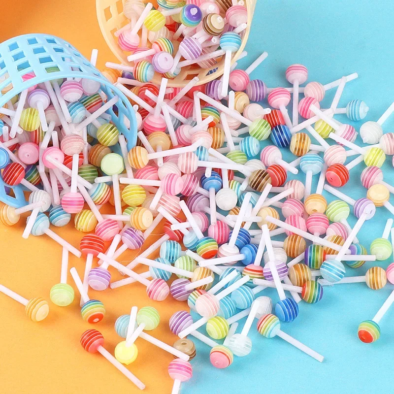 Resin Kawaii Colorful 3D Mini Lollipop  Cabochon Stone 10PCS Scrapbook DIY  Decor Home Candy Food Figurine Crafts