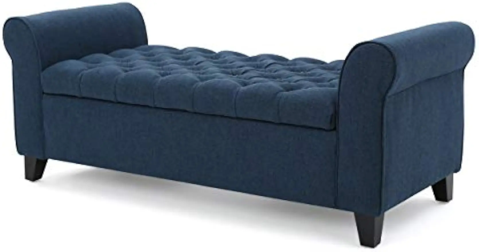 Home Keiko Fabric Armed Storage Bench, Dark Blue, Dimensions: 19.75”D x 50.00”W x 20.5”H