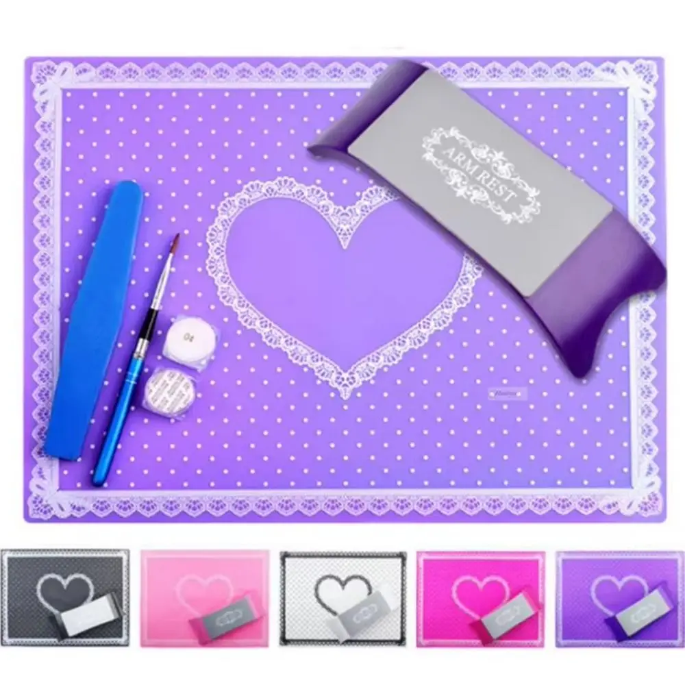 Foldable Nail Art Table Mat Set Non Stick Washable Nail Cushion Manicure Tools Easy To Clean Love Heart Silicone Hand Pillow