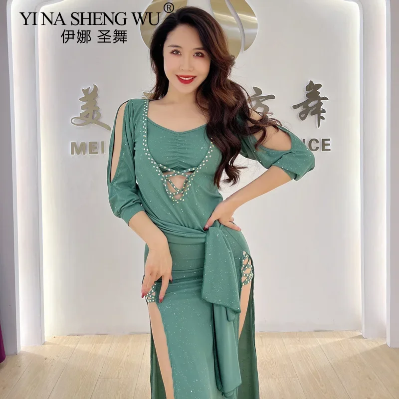 Traje de danza del vientre para mujer, ropa de práctica, Sexy, hueco, dividido, largo, Shaabi, danza del vientre, Baladi, Baile Oriental, vestido de