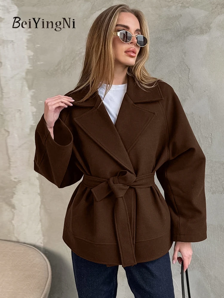 

Beiyingni теплые модные шерстяные пальто женские роскошные пояса элегантные роскошные женские куртки винтажное зимнее простое уличное пальто верхняя одежда