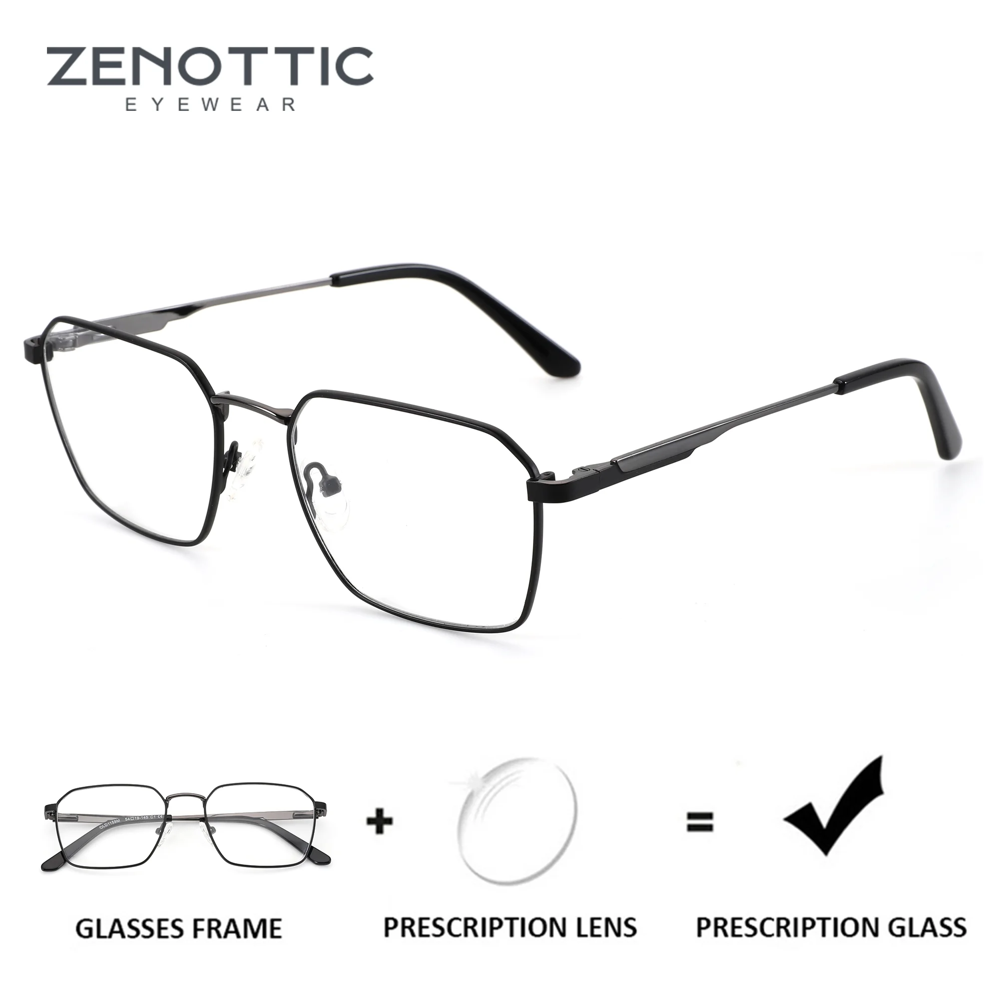 

ZENOTTIC (M Size) Stylish Polygon Prescription Glasses For Men Metal Anti-Reflective Myopia Photochromic Optical Eyeglasses