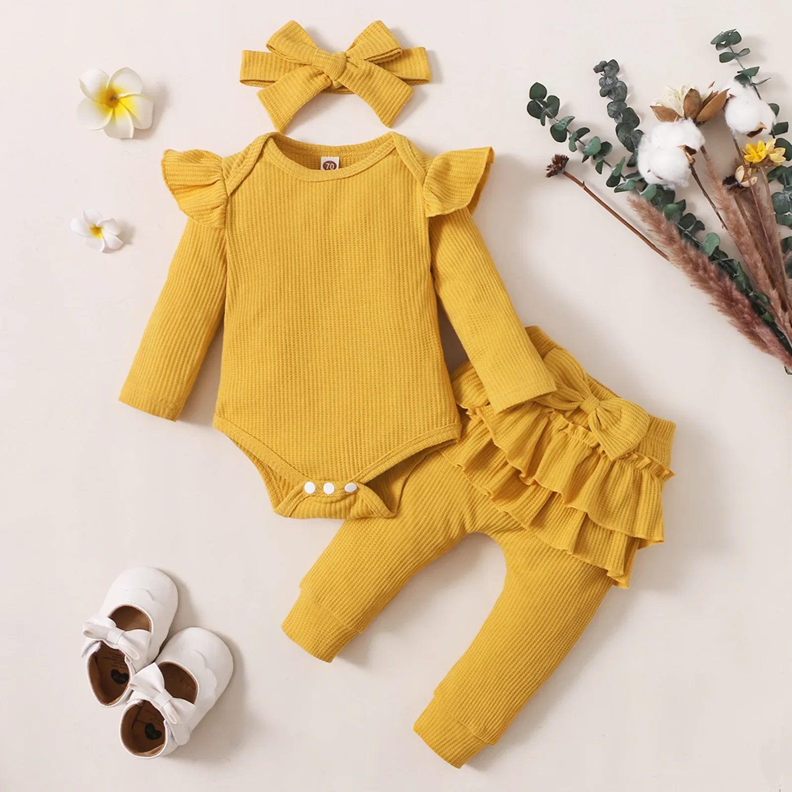 Newborn Clothes Girls 3Months 6Months One Year Baby Girl Clothes Set Toddler Girl Outfit Set Romper Pants Hairband Baby Clothes