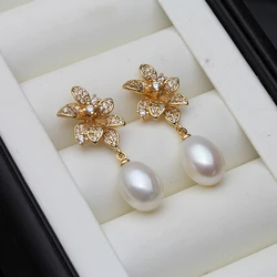 Boucles d'Oreilles en Perles d'Eau Douce Naturelles pour Femme, Fleur Blanche, Cadeau Mère et Femme, Nouvelle Collection 2024