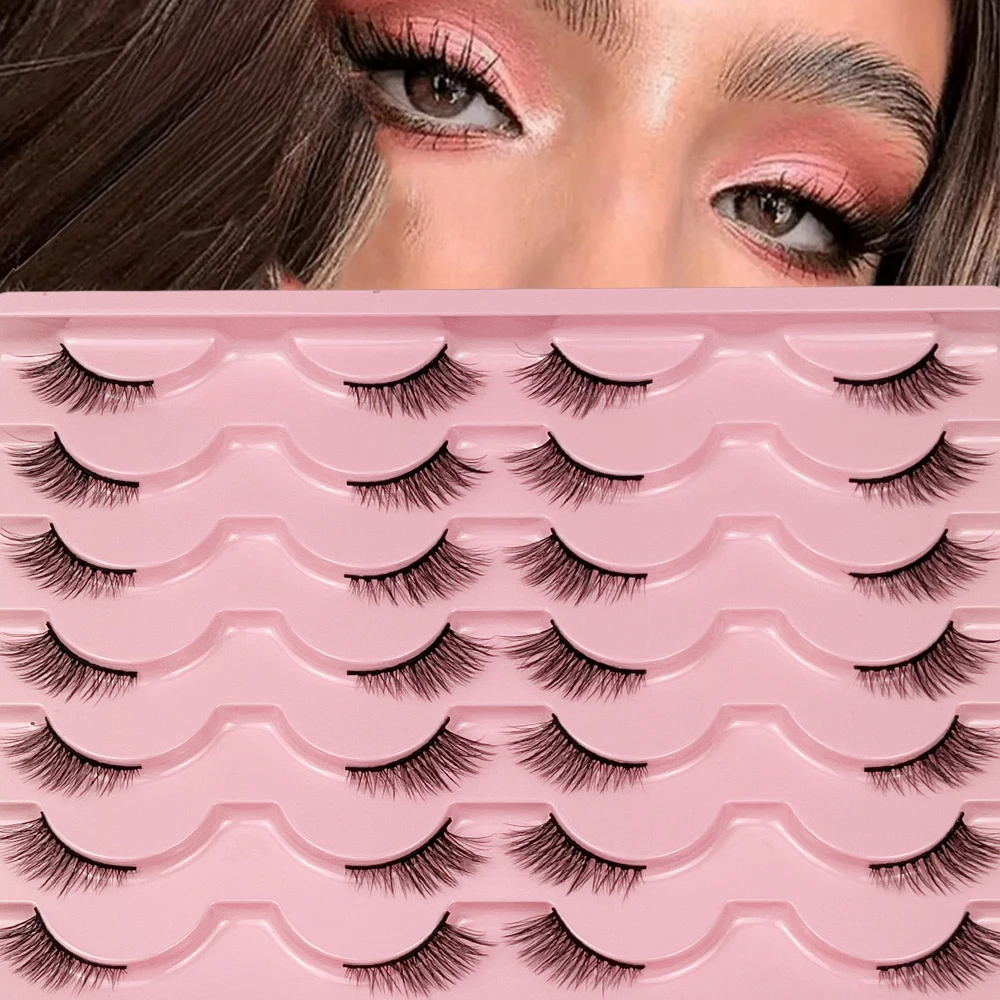 14 paia di mezze ciglia, ciglia finte occhio di gatto spesse e soffici, riutilizzabili, adatte per le feste