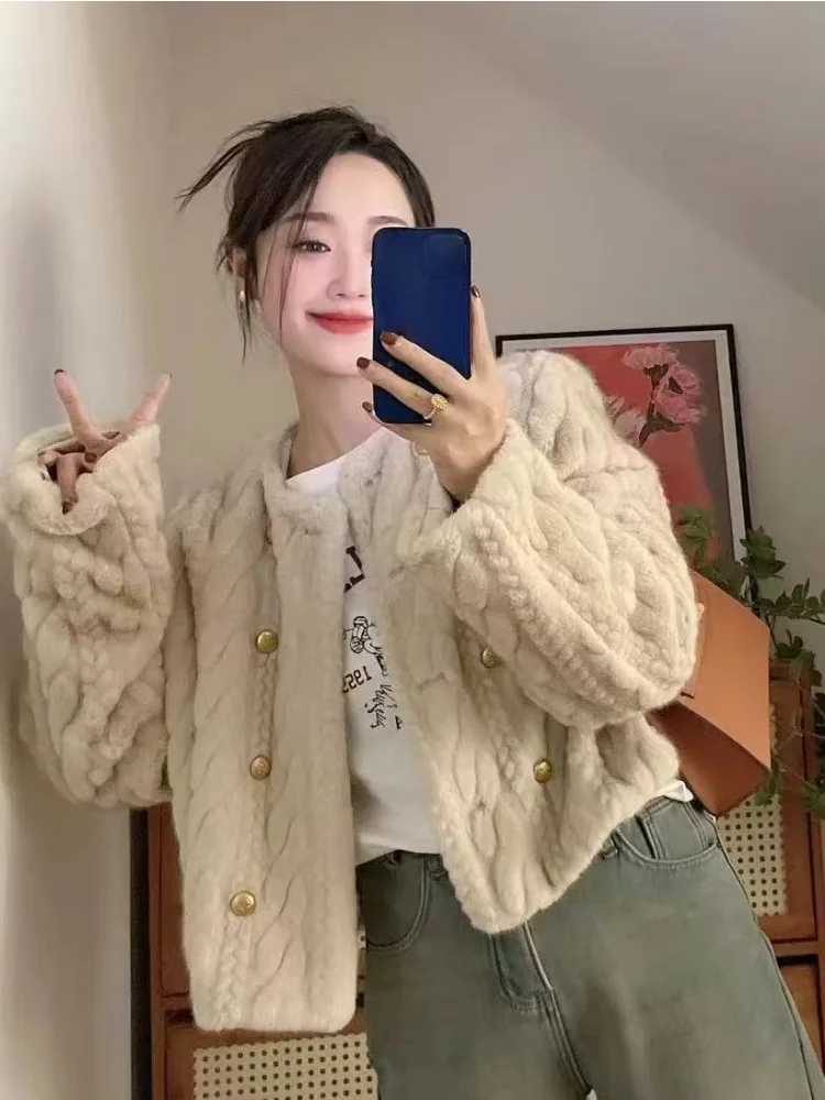 Winter Kleidung Nachahmung Nerz Pelz Jacken Mode Temperament Top Weibliche Oansatz Thicked Zweireiher Warme Mantel Ropa Mujer