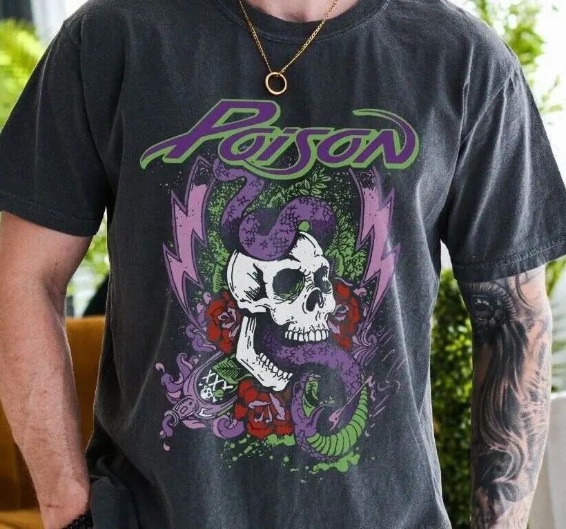 

Poison Snake in Skull T-Shirt Rock Band on Vintage Blak Comfort Colors 1717 Tee