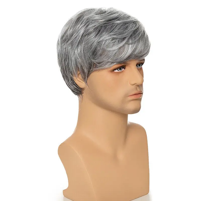 Man Gray Short Hair Synthetic Wig Young Natural Party Wigs