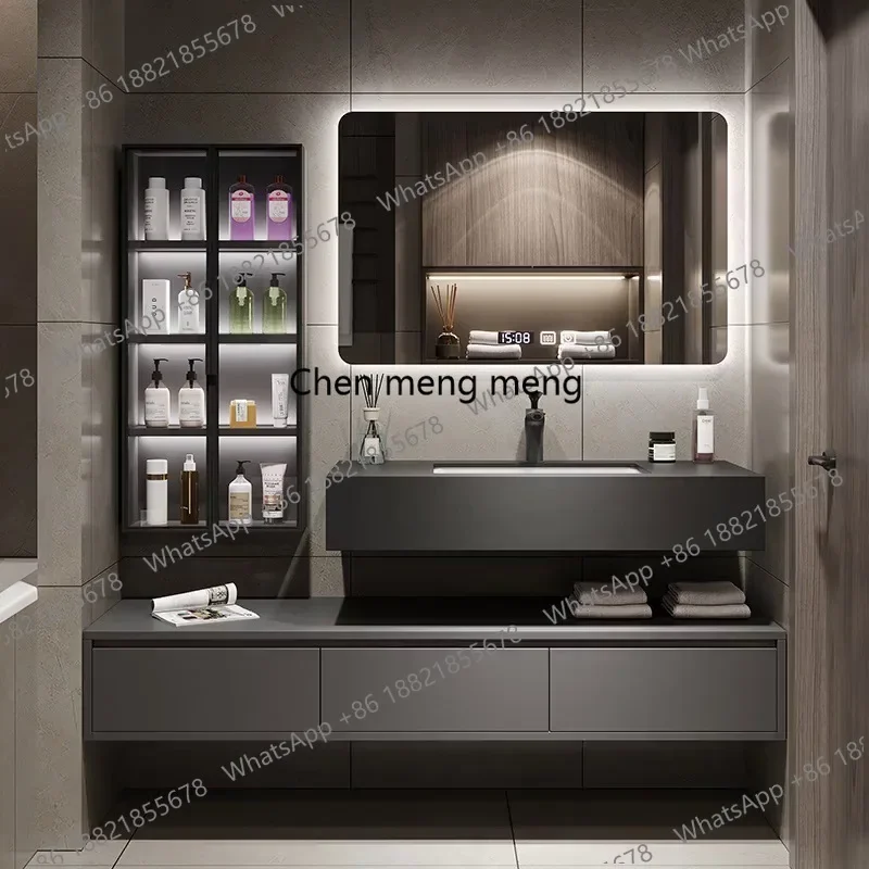 

zE5556Light Luxury Bathroom Cabinets with Side Cabinet Rock Slab Ceramic Basin Bathroom Vanity Cabinet with Sink Bathroom Furnit