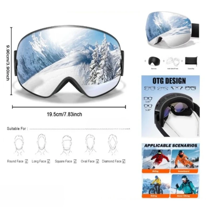 

Adjustable Outdoor Sports Ski Goggles with Replaceable Lenses Anti-fog Suitable for Skiing Snowboarding, and Motorcycling, UV400