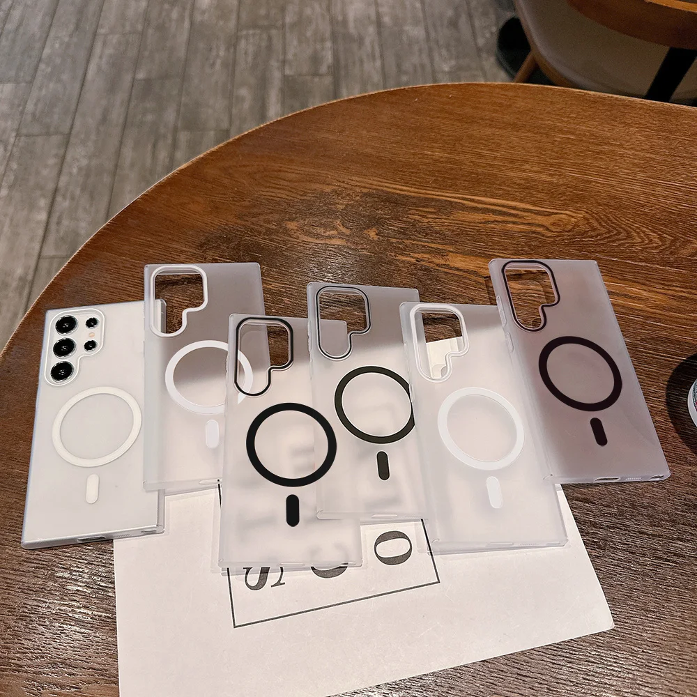 Transparent Matte Case For Samsung Galaxy S25 Ultra S24 S23 S22 Ultra S23 S20 S21 FE Magnetic Wireless Charge Ultra Thin Cover