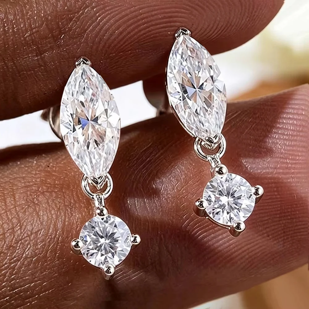 1.6cttw Marquise Cut Moissanite Drop Earrings 925 Sterling Silver Sparkly Lab Diamond Ear Studs for Women Party Jewelry Gift