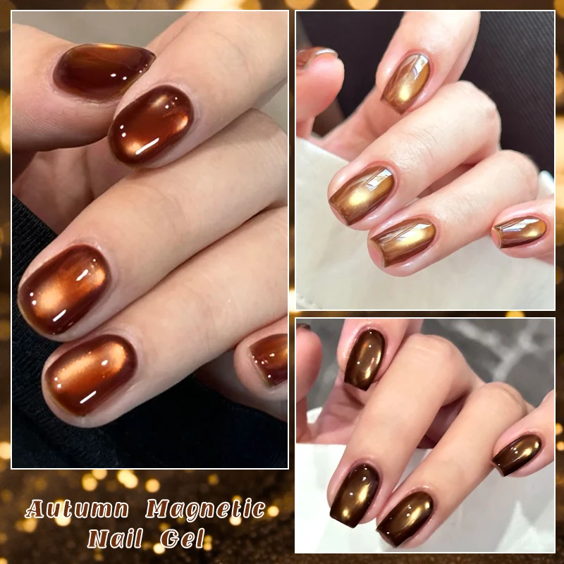 Vernis à ongles Gel magnétique marron ambre clair de lune chat, série café, automne hiver, verre de gelée, œil de chat, Gel UV à tremper, 7ml