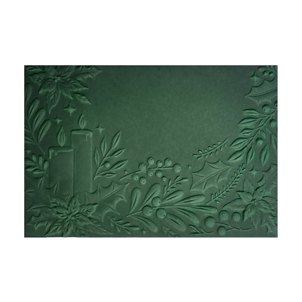 3D Embossing Folder Holly Candle Leaves Edge for Diy Scrapbooking Adding Textured Paper Card Christmas Holiday Crafting 2024