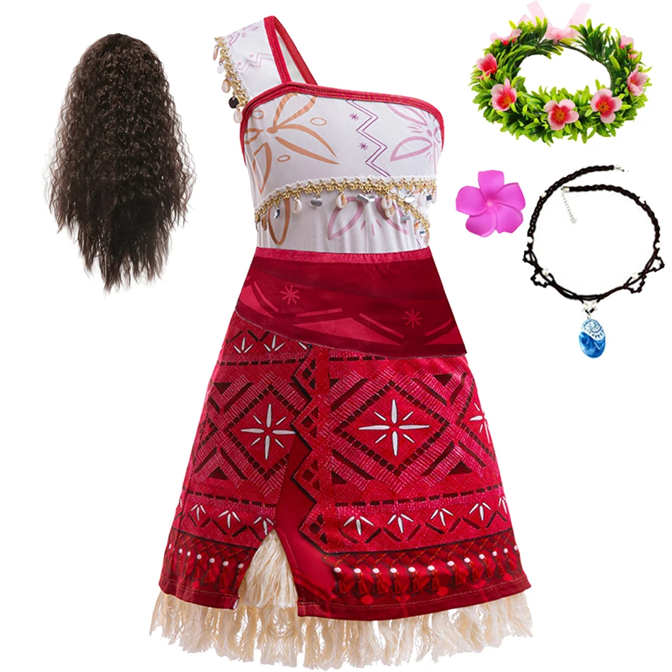 Moana 2 nuevo vestido para niñas, ropa de princesa, vestido de aventura para niños, collar de Vaiana, cerdo, pollito, fiesta de Carnaval, disfraz de Cosplay de verano